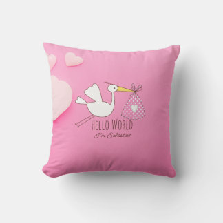 Coussin Baby Boy Hello World Sebastian Pink Nursery Pillow