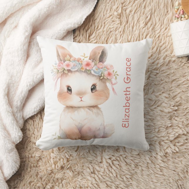 Coussin Baby Bunny Monogramme Nom Cadeau Baby Girl Nursery (Couverture)