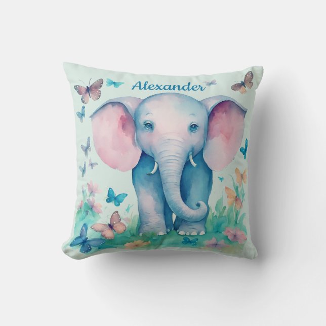 Coussin Baby Elephant Blue Personnalisé (Recto)