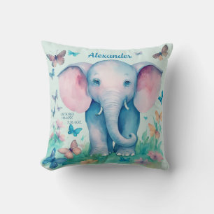 Coussin Baby Elephant Blue Personnalisé Date de naissance