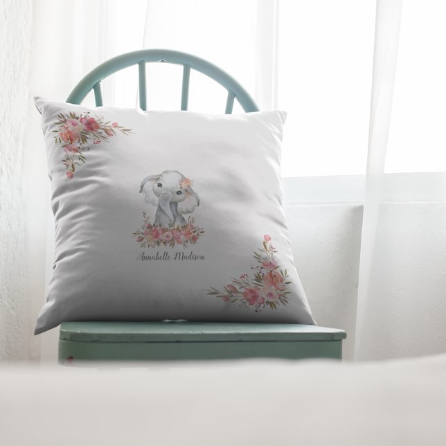 Coussin Baby Elephant Boho Chic Aquarelle (Créateur téléchargé)