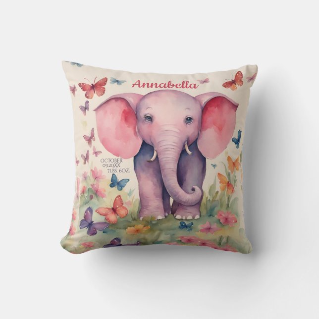 Coussin Baby Elephant Date de naissance personnalisée (Recto)