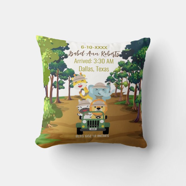 Coussin Baby Elephant Lion Jungle Zebra Giraffe Safari (Recto)