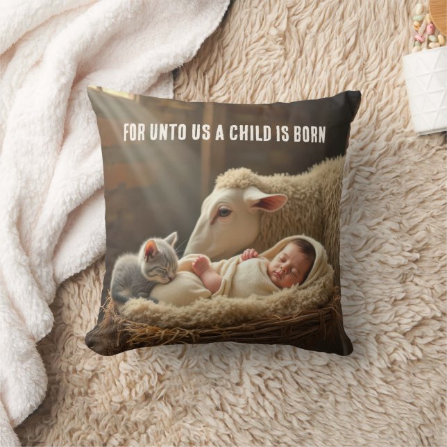 Coussin Baby et chaton de Noël dormant en colère (Couverture)