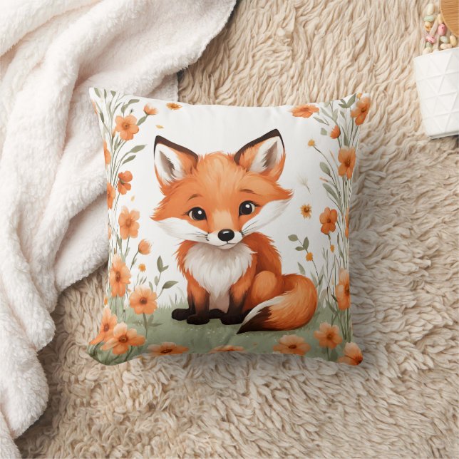 Coussin Baby Fox Pêcher fleurs florales Baby shower Cadeau (Couverture)
