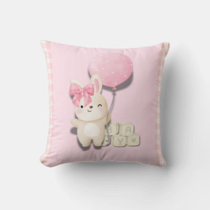 Coussin Baby Girl Bunny Nursery Print - Rose En vichy Anim