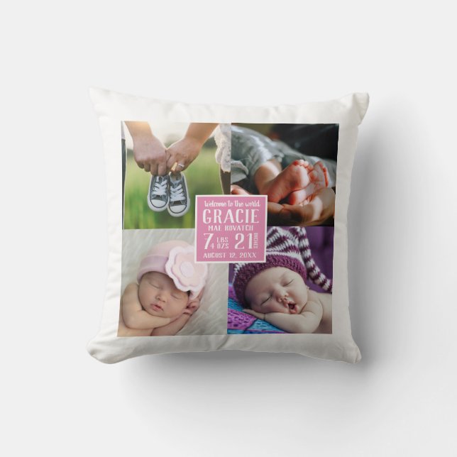Coussin Baby Girl Nursery Photo Collage Statistiques de na (Recto)