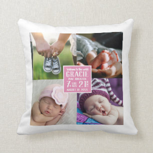 Coussin Baby Girl Nursery Photo Collage Statistiques de na
