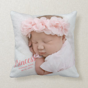 Coussin Baby Girl Pink Script Photo Birth Keepsaké