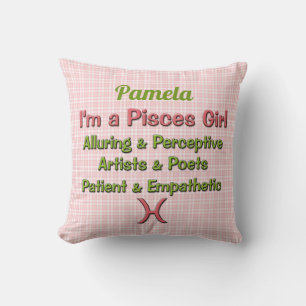Coussin Baby Girl Pisces Zodiac Pink et Green Checks Nom
