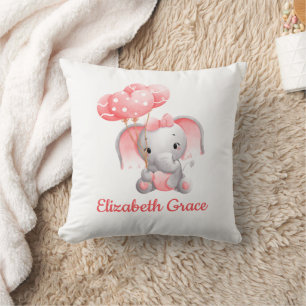 Coussin Baby Girl rose Elephant Ballons Monogram Nursery
