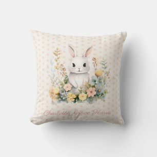Coussin Baby Girl rose lapin et fleurs personnalisées