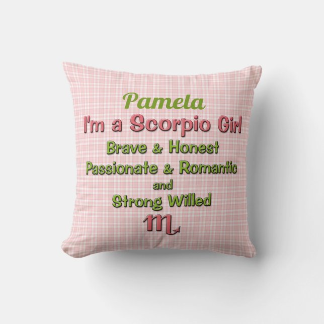 Coussin Baby Girl Scorpio Zodiac rose et vert avec nom (Recto)