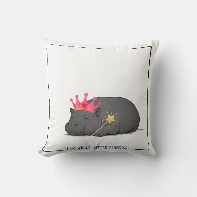 Coussin Baby Hippo Princess-Cotton Cushion-Customizable (Recto)