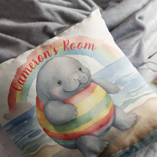 Coussin Baby Manatee Arc-en-ciel personnalisé