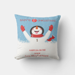 Coussin Baby Name First Christmas Snowman