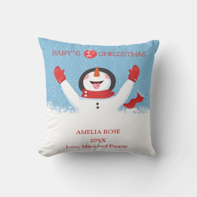 Coussin Baby Name First Christmas Snowman (Recto)