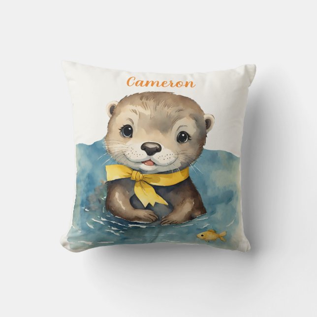 Coussin Baby Otter Bow Jaune Personnalisé Neutre (Recto)