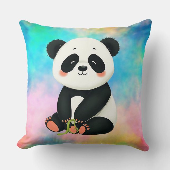 Coussin Baby Panda tient un morceau de bambou (Recto)