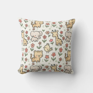 Coussin Baby Safari Faune Avec Fleurs De Doodle
