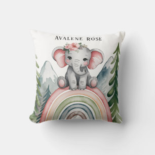 Coussin Baby shower arc-en-ciel Whimsical Elephant Favoris