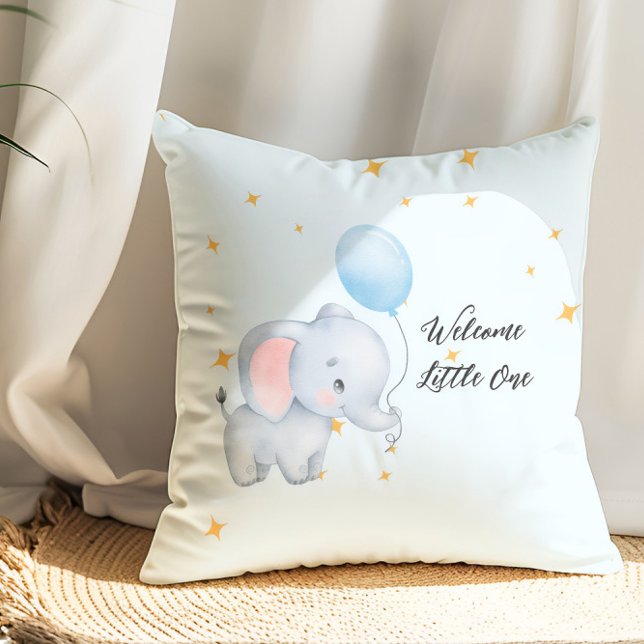 Coussin Baby Shower aux éléphants joueurs bleus (Créateur téléchargé)