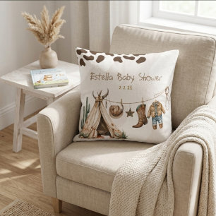 Coussin Baby shower bébé aquarelle western rustique cowboy