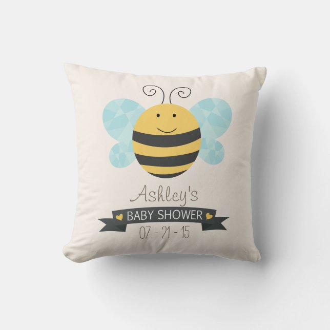 Coussin Baby shower d'abeille jaune et noire (Recto)