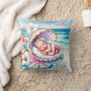 Coussin Baby shower de fille côtière personnalisée