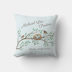 Coussin Baby shower d'oiseaux Printemps
