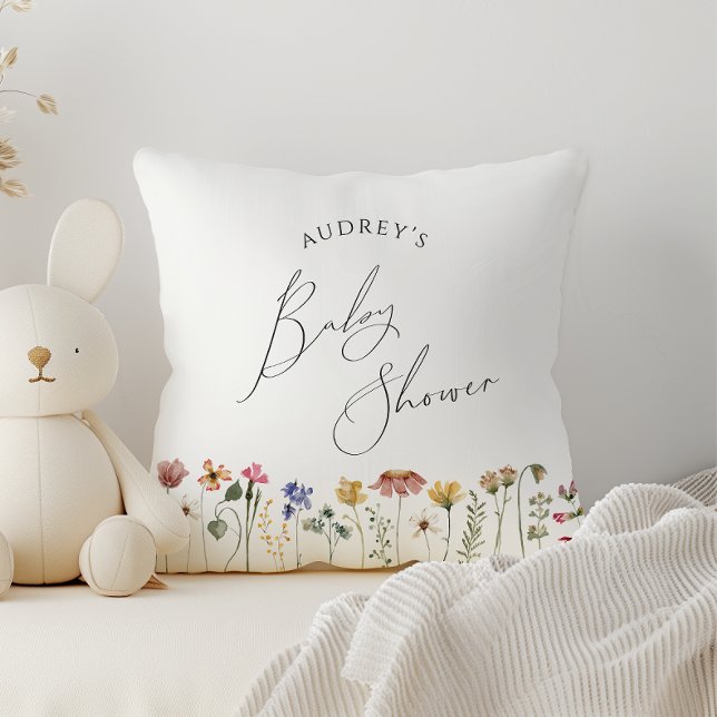 Coussin Baby Shower Fleur Sauvage Colorée (Créateur téléchargé)