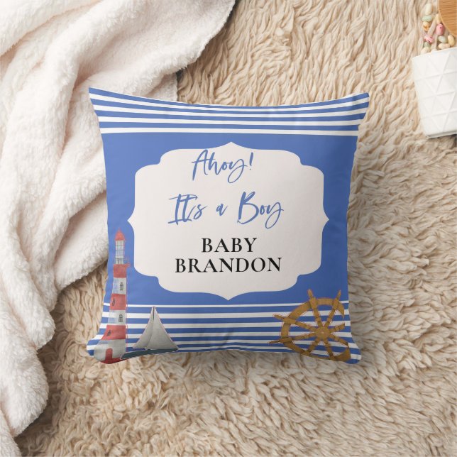 Coussin Baby Shower Garçon Nautical (Couverture)