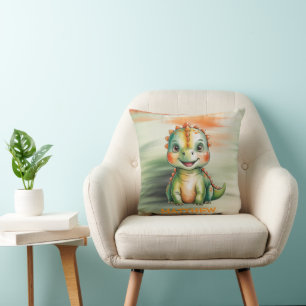 Coussin Baby-Shower Mignon Dinosaure Aquarelle