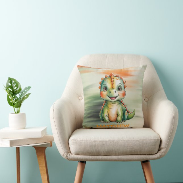 Coussin Baby-Shower Mignon Dinosaure Aquarelle (Chaise)