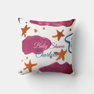 Coussin Baby shower nuages rose bleu ajouter nom aquarelle