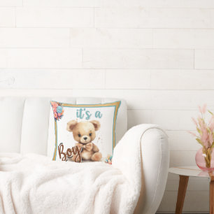 Coussin Baby shower Ours Bleu Boho