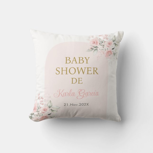 Coussin Baby shower rose Floral Espagnol Fille Jeter Oreil (Recto)