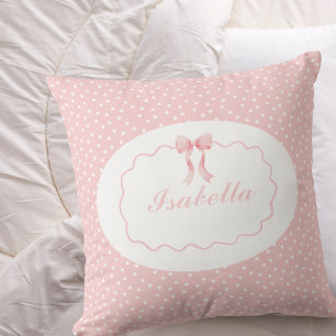 Coussin Baby Shower Rose Ruban Points Bébé Fille Coquette