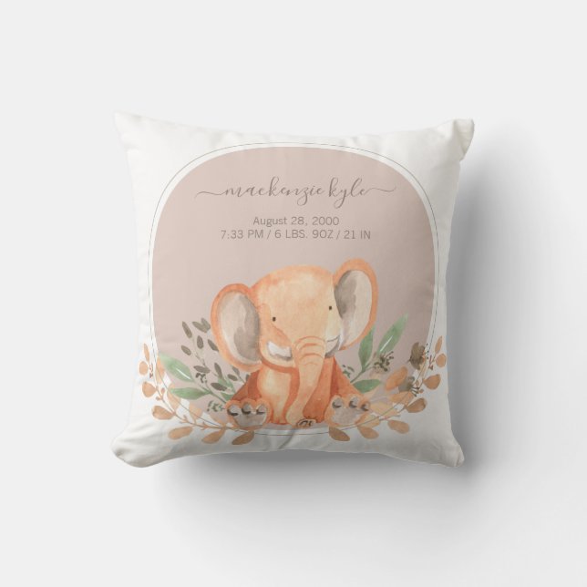 Coussin Baby shower Safari Elephant Aquarelle (Recto)