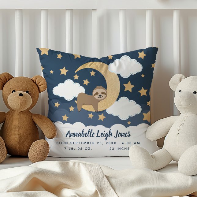 Coussin Baby Sloth Moon Nursery Throw Pillow (Créateur téléchargé)