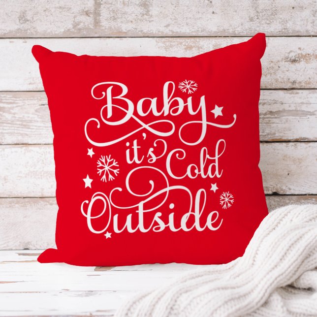 Coussin Baby Son Froid Dehors Rouge Script Holiday (Créateur téléchargé)