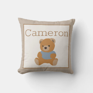 Coussin Baby Toddler Nursery Room Teddy Bear and Name