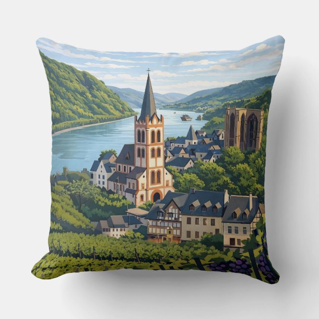 Coussin Bacharach Vintage Travel Art (Recto)