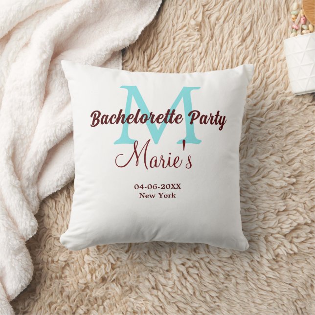 Coussin bachelorette parti monogramme ajouter nom date pla (Couverture)