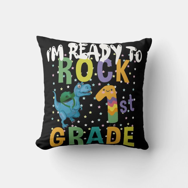 Coussin Back to School I'm Ready To Rock 1st Grade Dino (Recto)