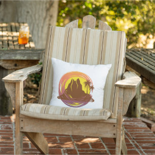Coussin Badge avec paysage volcanique tropical et palmiers