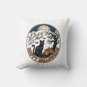 Coussin Badge Chat de Halloween Vintage Fantôme Clair de L