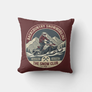 Coussin Badge d'aventure en motoneige dans l'arrière-pays