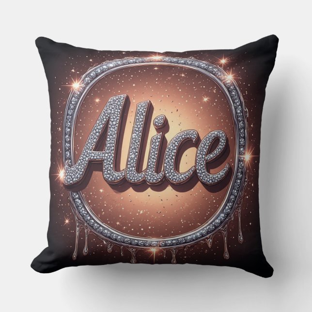 Coussin Badge de logo de nom Alice en bijoux étincelants (Recto)