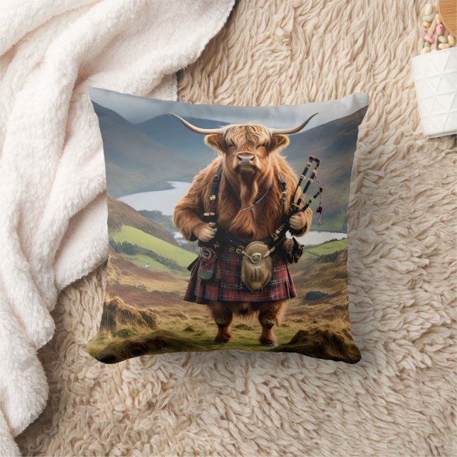 Coussin Bagpiper de vache écossaise Highland (Couverture)
